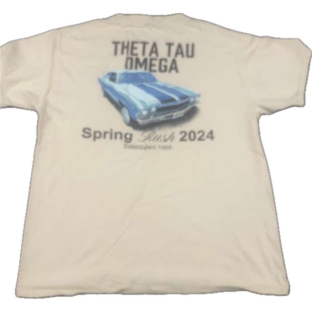 Port & Company Mens Theta Tau Omega Muscle Car T-Shirt‎ L Cream Spring Rush 2024